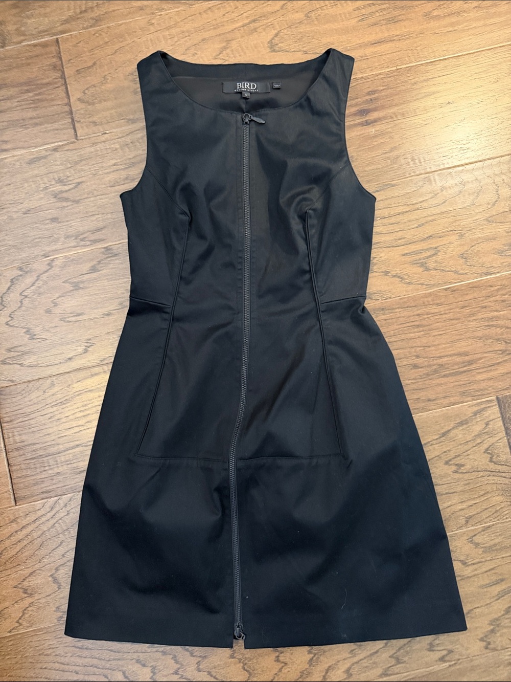 BIRD Bruton Street Black Structured Shift Dress Full Zip - Small